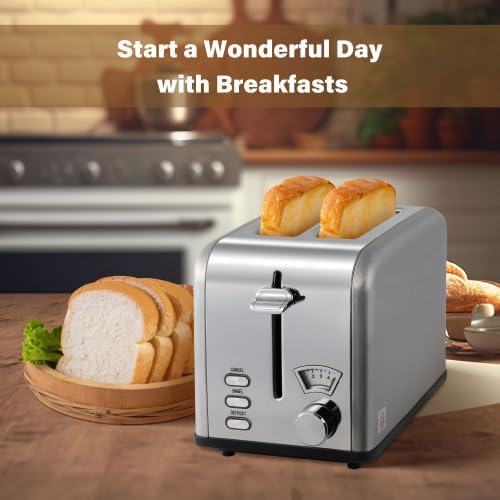 Tafole 2-Slice Stainless Steel Wide Slot Toaster with Removable Crumb Tray, 5 Browning Setting and 3 Function