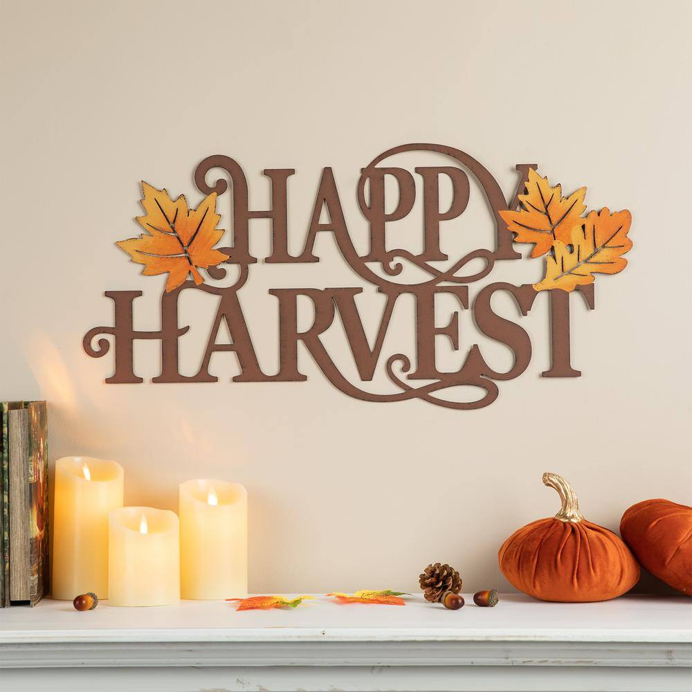 Glitzhome 11.5 in. H Metal "HAPPY HARVEST" Fall Wall Decor