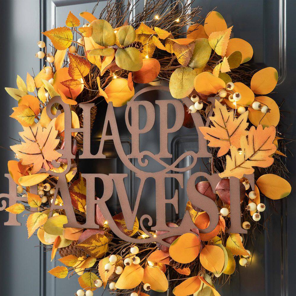 Glitzhome 11.5 in. H Metal "HAPPY HARVEST" Fall Wall Decor