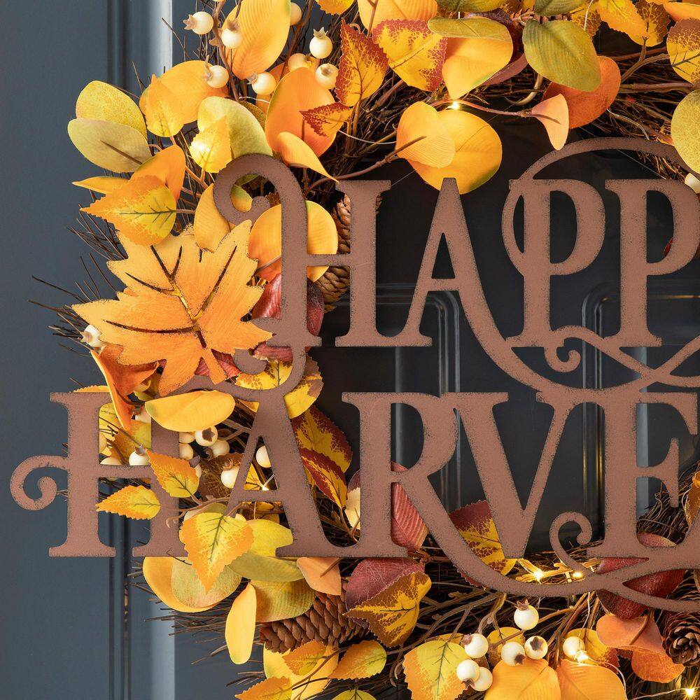 Glitzhome 11.5 in. H Metal "HAPPY HARVEST" Fall Wall Decor