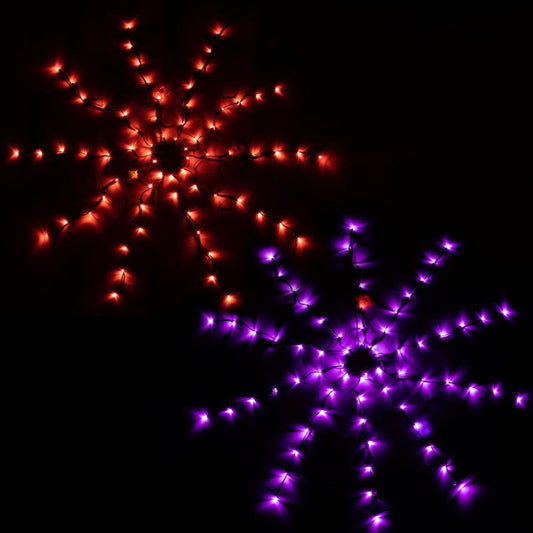 3.28 ft. Purple and Orange Spider Web LED Lights With 3 Colorful Spiders, Indoor Outdoor Halloween Decoration (Set of 2)