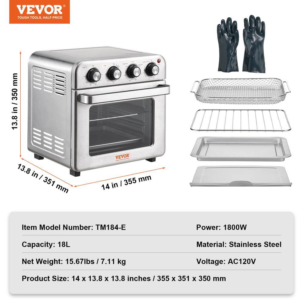 VEVOR 7-IN-1 Air Fryer Toaster Oven, 18L Convection Oven, 1700W Stainless Steel Toaster Ovens Countertop Combo