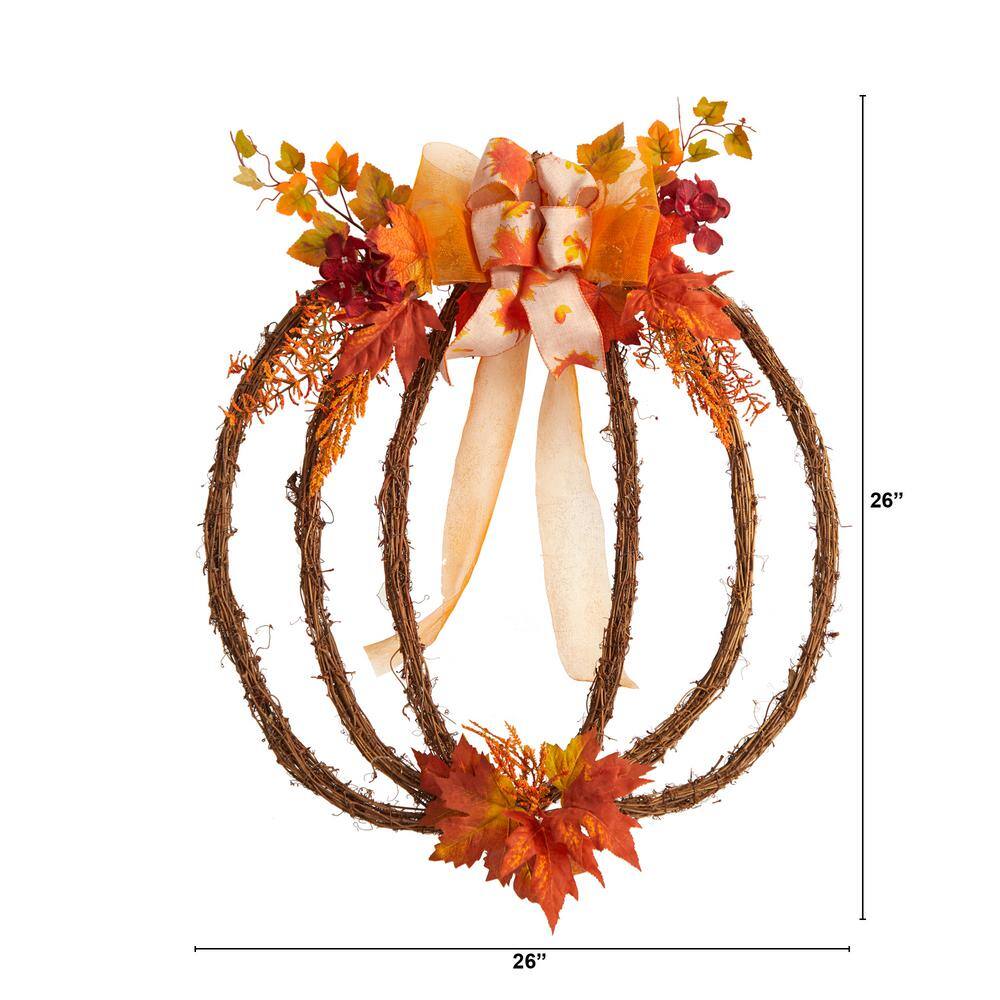 Nearly Natural 26 in. Orange Autumn Pumpkin Artificial Vine Fall Wreath