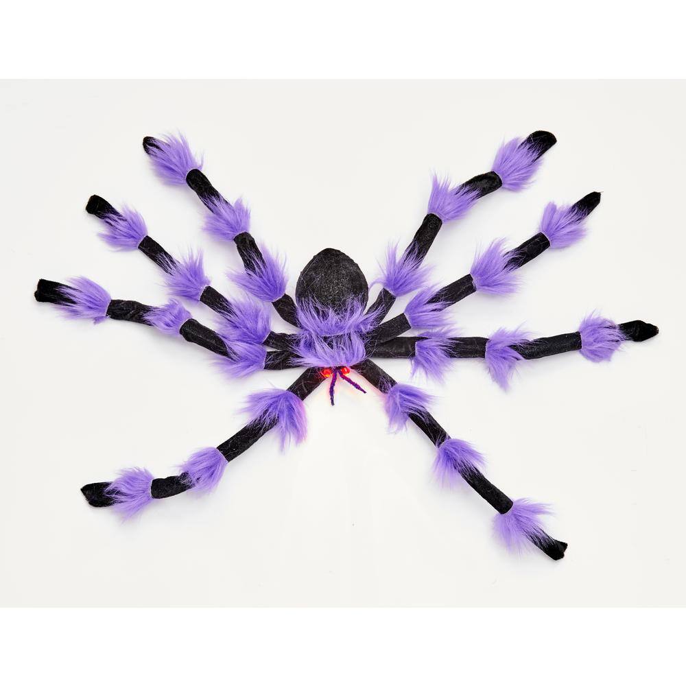 24 in. Indoor Halloween Black Spider Decoration with Purple Joints and Light Up Eyes