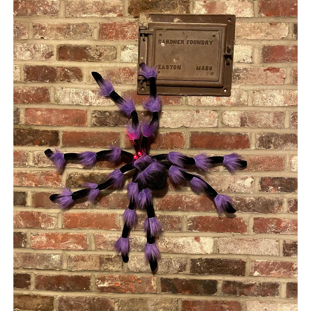 24 in. Indoor Halloween Black Spider Decoration with Purple Joints and Light Up Eyes