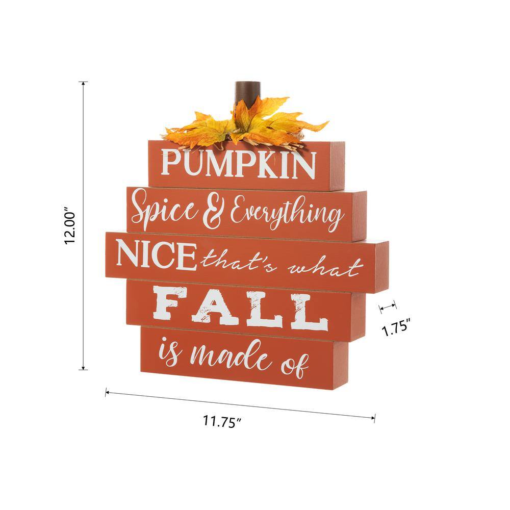 Glitzhome 12 in. H Fall Wooden Pumpkin Tabletop Sign