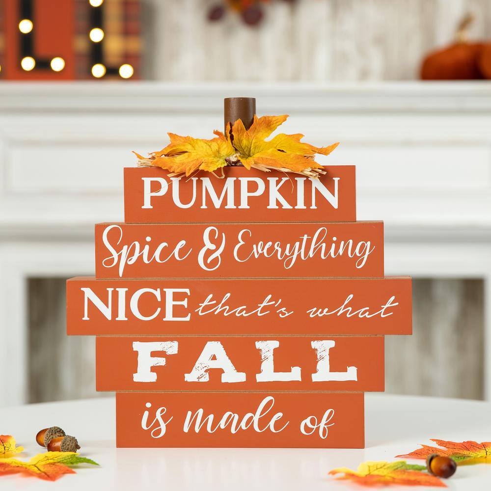 Glitzhome 12 in. H Fall Wooden Pumpkin Tabletop Sign