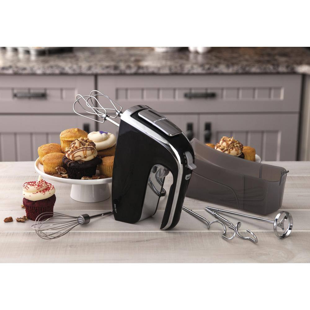 Hamilton Beach 6-Speed Black Hand Mixer with Snap-On Case