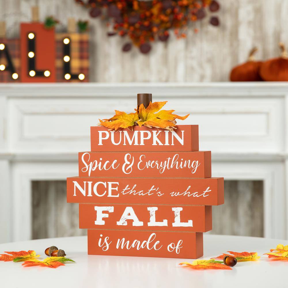 Glitzhome 12 in. H Fall Wooden Pumpkin Tabletop Sign