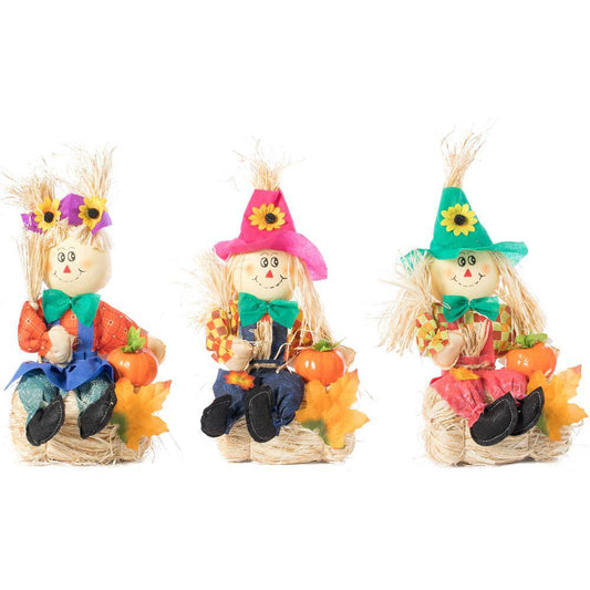 Gardenised Garden Scarecrows Sitting on Hay Bale (Set of 3)