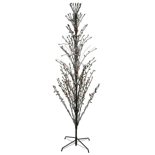 Northlight 6 ft. Pre-Lit Black Cascade Outdoor Halloween Twig Tree, Orange Lights