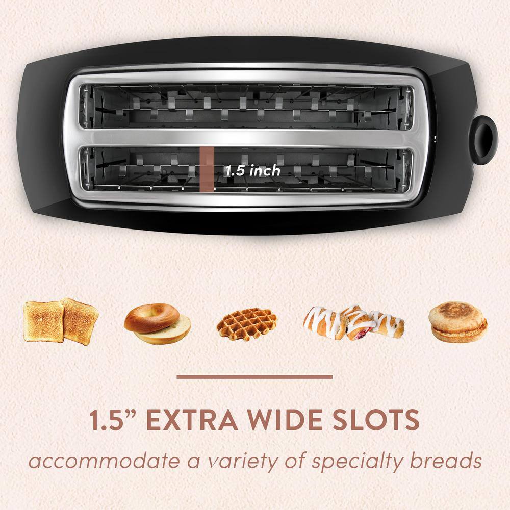 Elite Gourmet 4 Slice Long Slot, Black Cool Touch Toaster