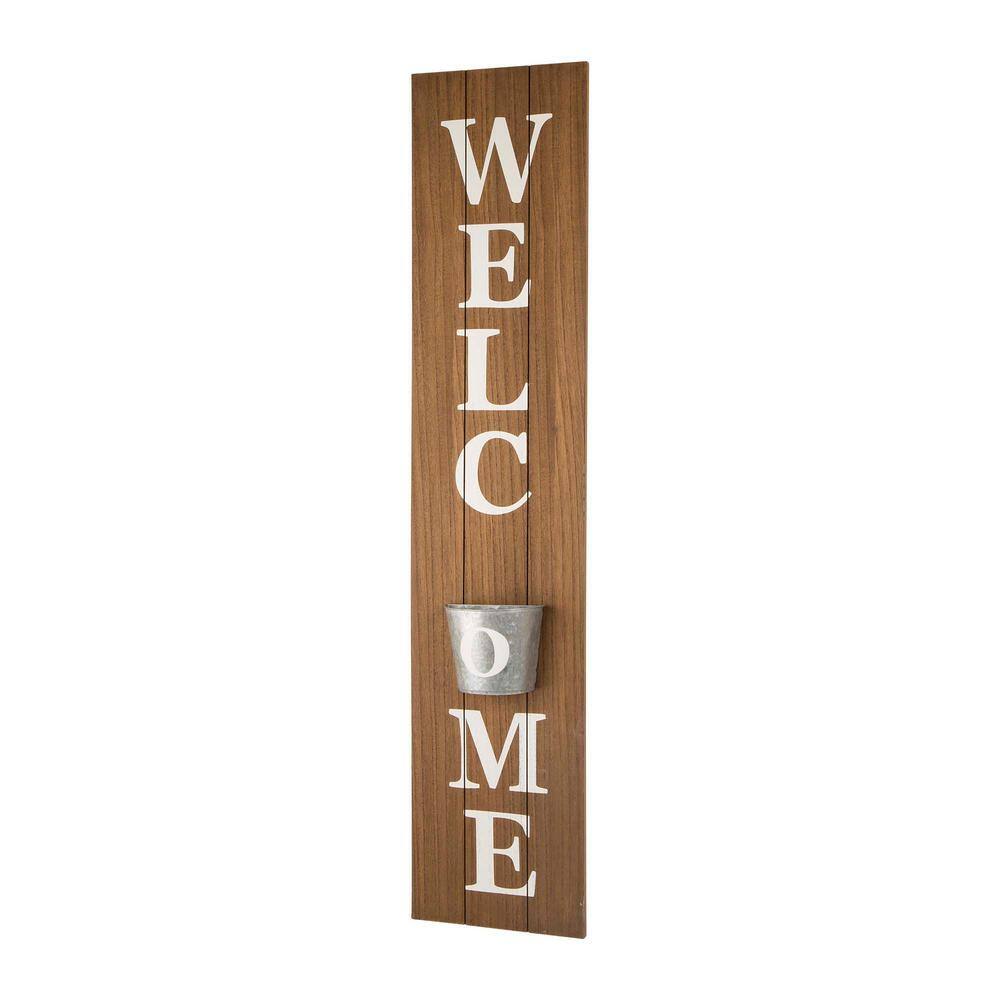 Glitzhome 42 in. H Wooden Welcome Porch Sign with Metal Planter