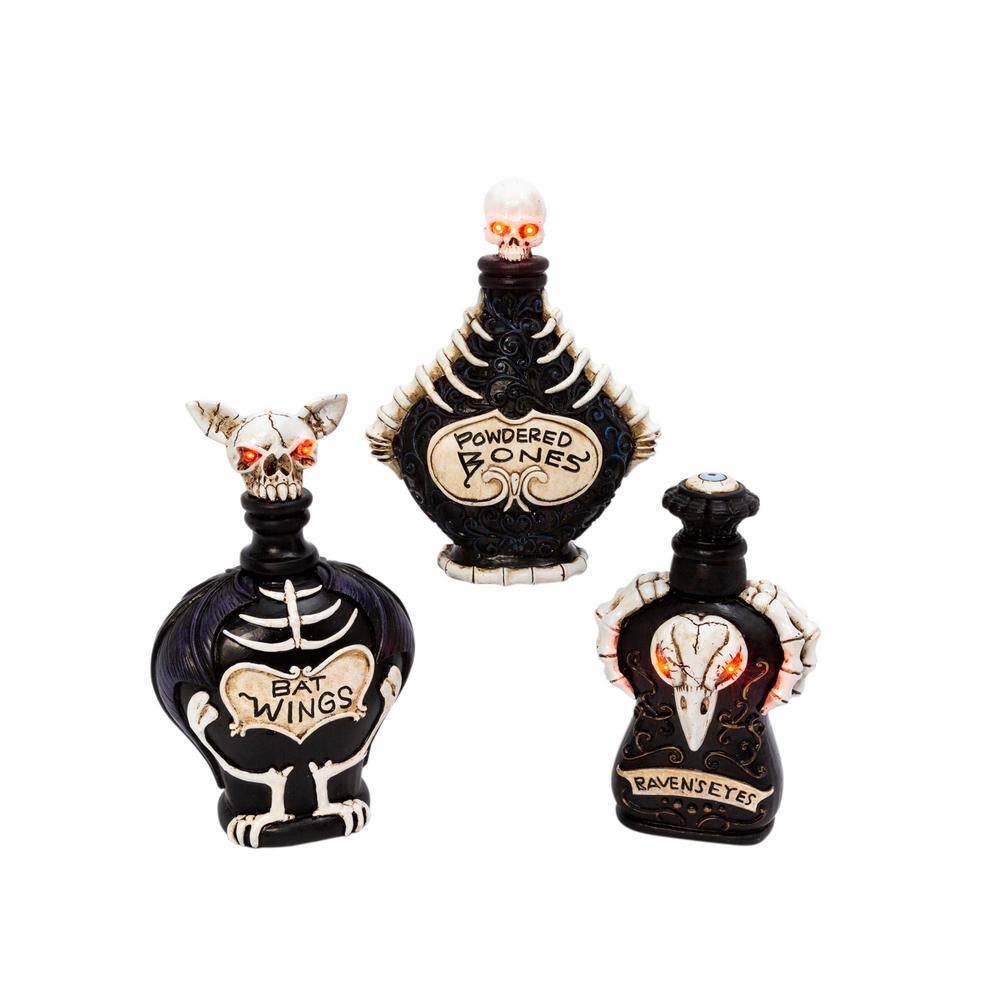 GERSON INTERNATIONAL Battery Operated Lighted Resin Halloween Potion Bottles (Set of 3)