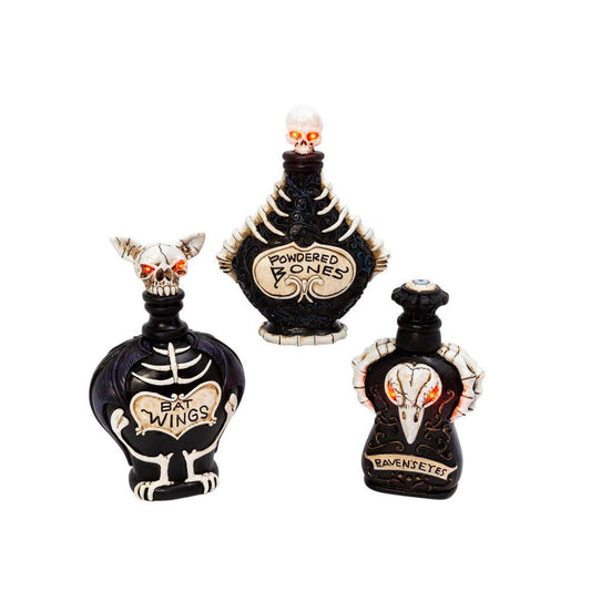 GERSON INTERNATIONAL Battery Operated Lighted Resin Halloween Potion Bottles (Set of 3)