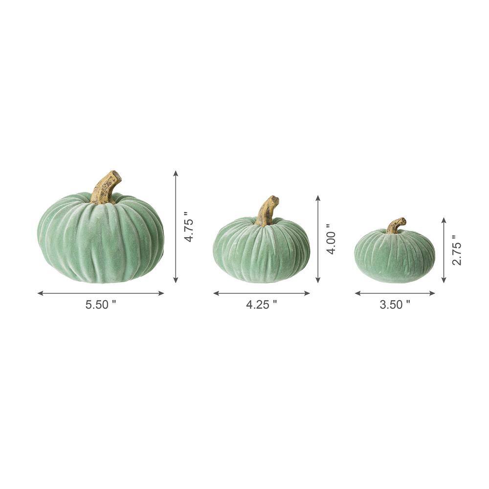 Glitzhome 4.75 in. H Mint Green Velvet/Resin Pumpkins Set of 3