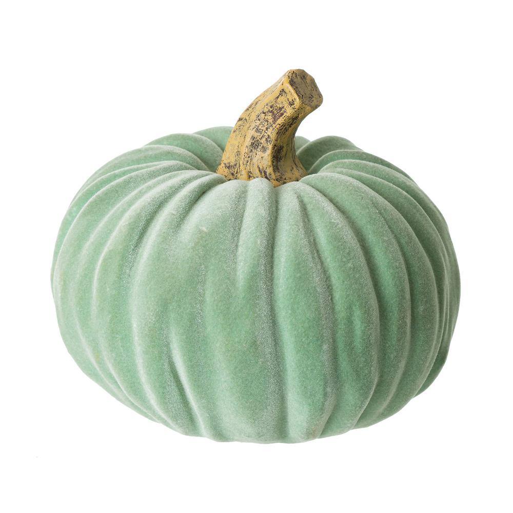 Glitzhome 4.75 in. H Mint Green Velvet/Resin Pumpkins Set of 3