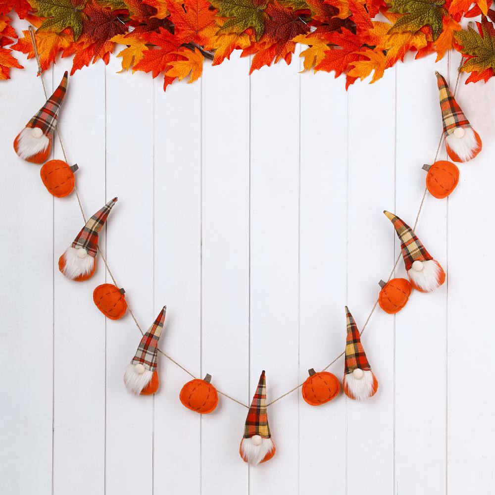 Glitzhome 6 ft. Fall Fabric Gnomes Garland