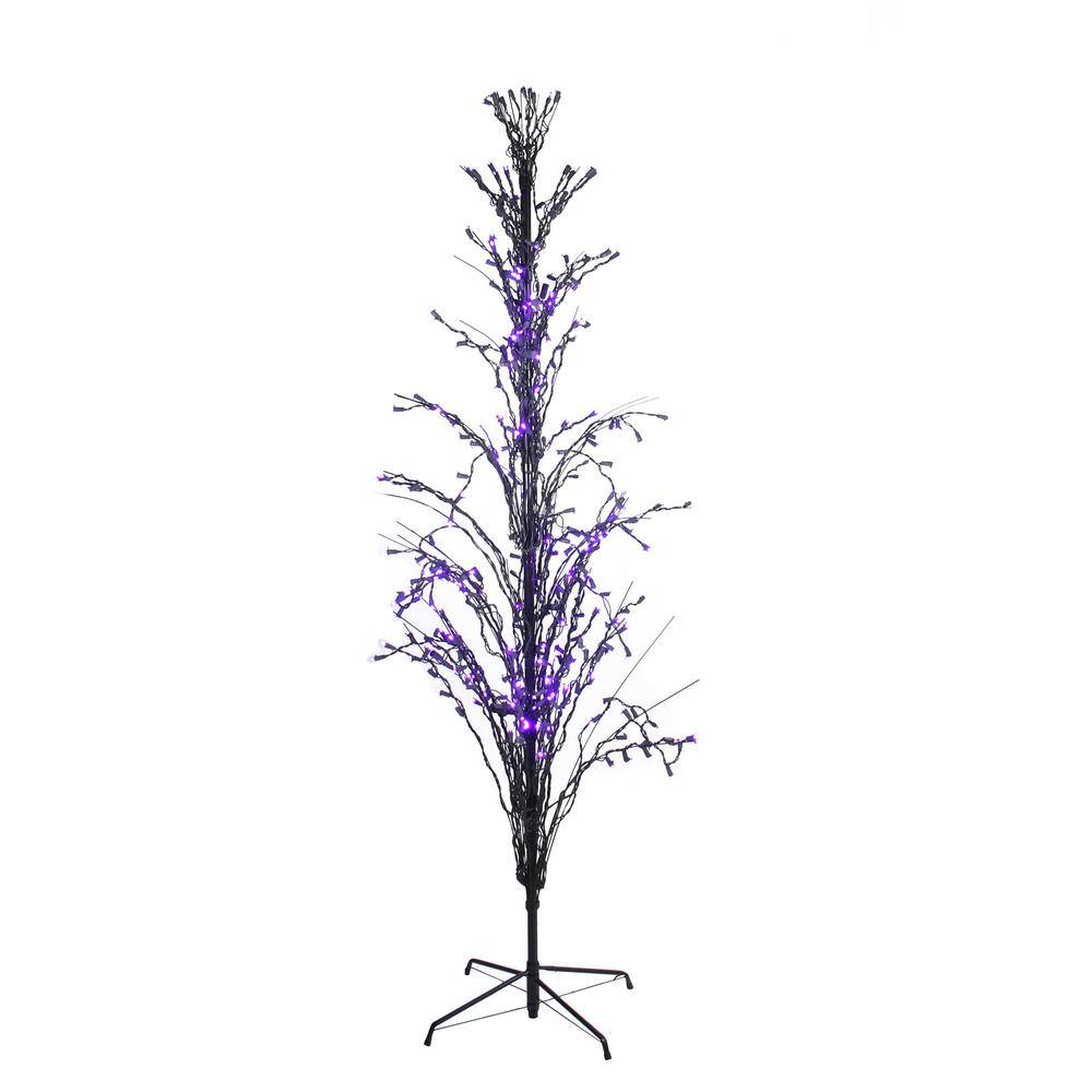 Northlight 6 ft. Pre-Lit Black Cascade Outdoor Halloween Twig Tree, Purple Lights