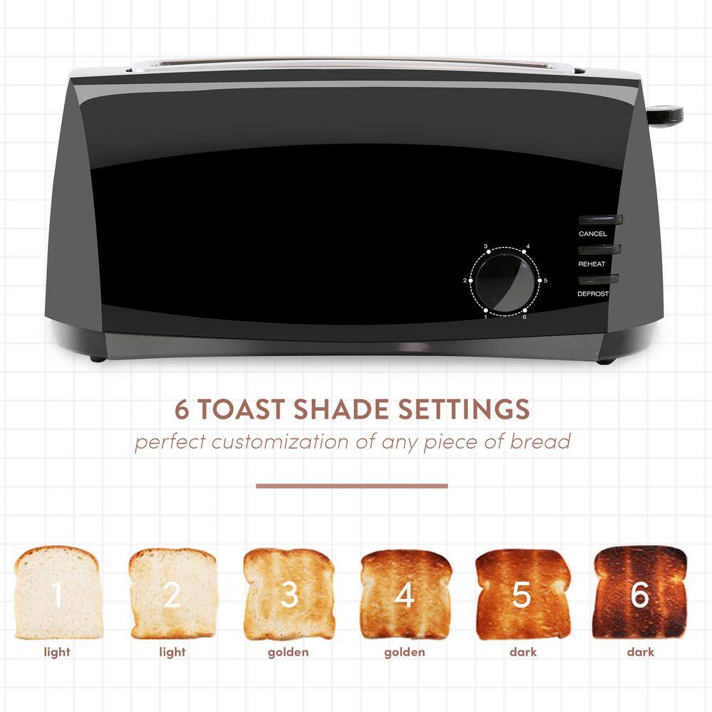 Elite Gourmet 4 Slice Long Slot, Black Cool Touch Toaster