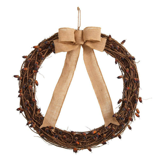 Nearly Natural 30 in. Green Fall Acorn and Decorative Bow Autumn Wreath