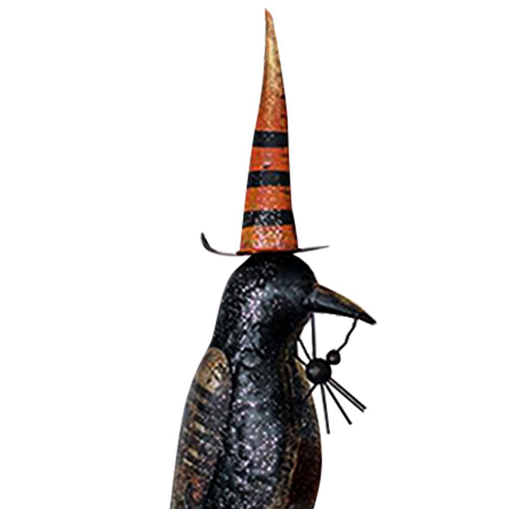 Seasonal Abode Inc Realjan Black/Orange Iron Witch Crow Holding Spider