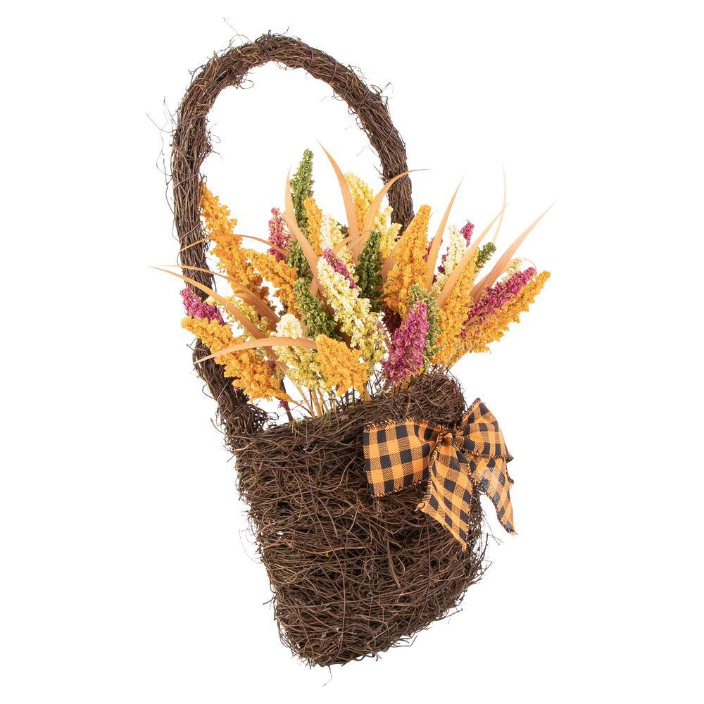 Northlight 22 in. Autumn Harvest Hanging Basket with Artificial Fall Foliage