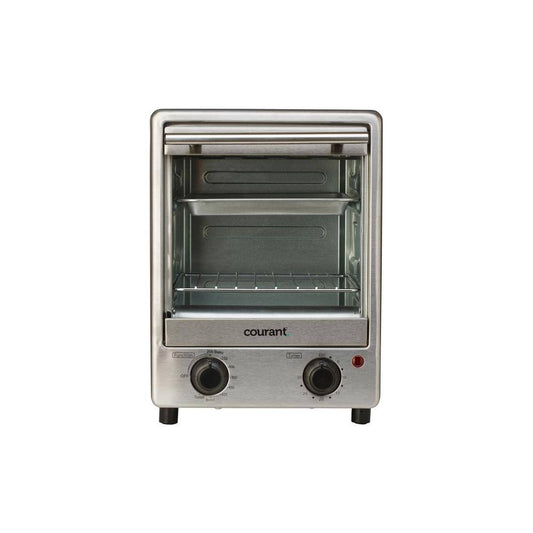 Courant 900-Watt 4-Slice Stainless Steel Toastower Tempered Glass Door with Toaster Oven Space Saving Design