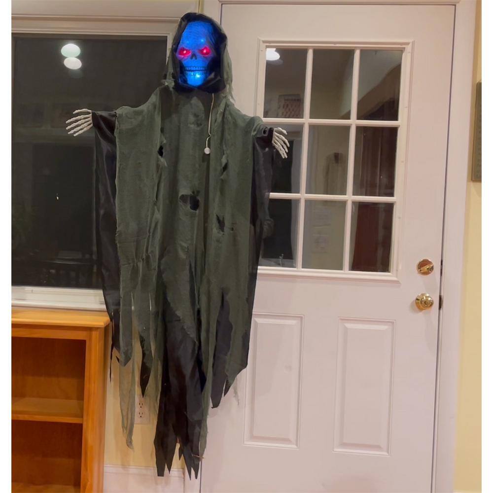 72 in. Hanging Light Up Reaper with Covered Face Halloween Prop