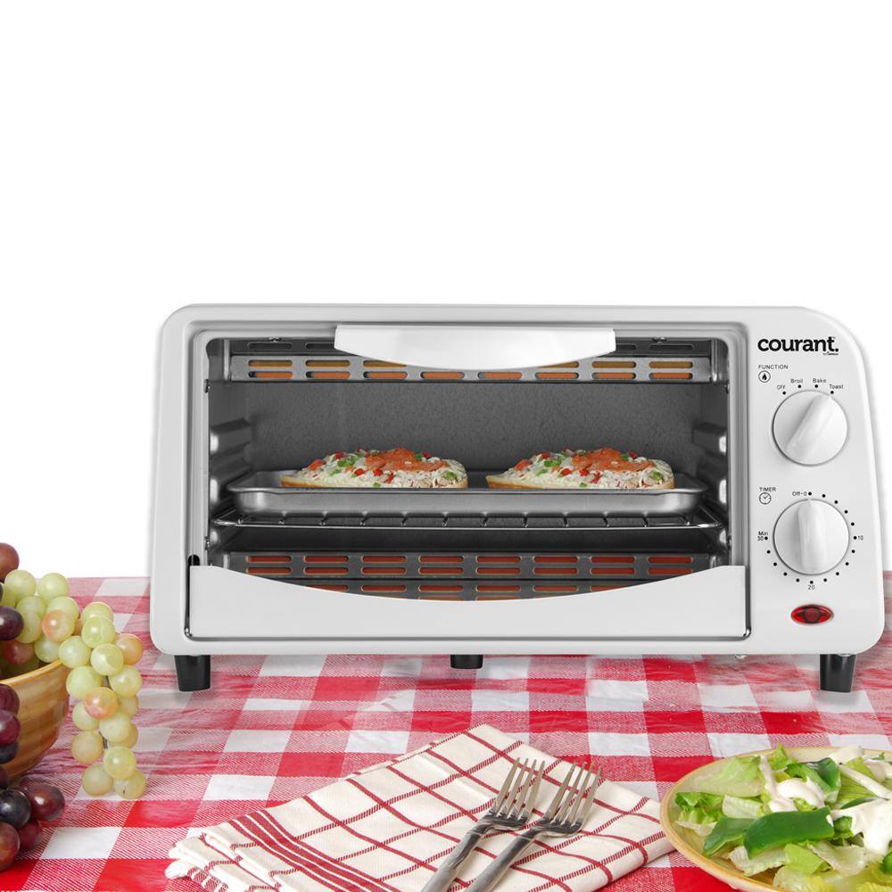 Courant 4-Slice Countertop Toaster Oven, Functions to Toast, Bake, and Broil - White