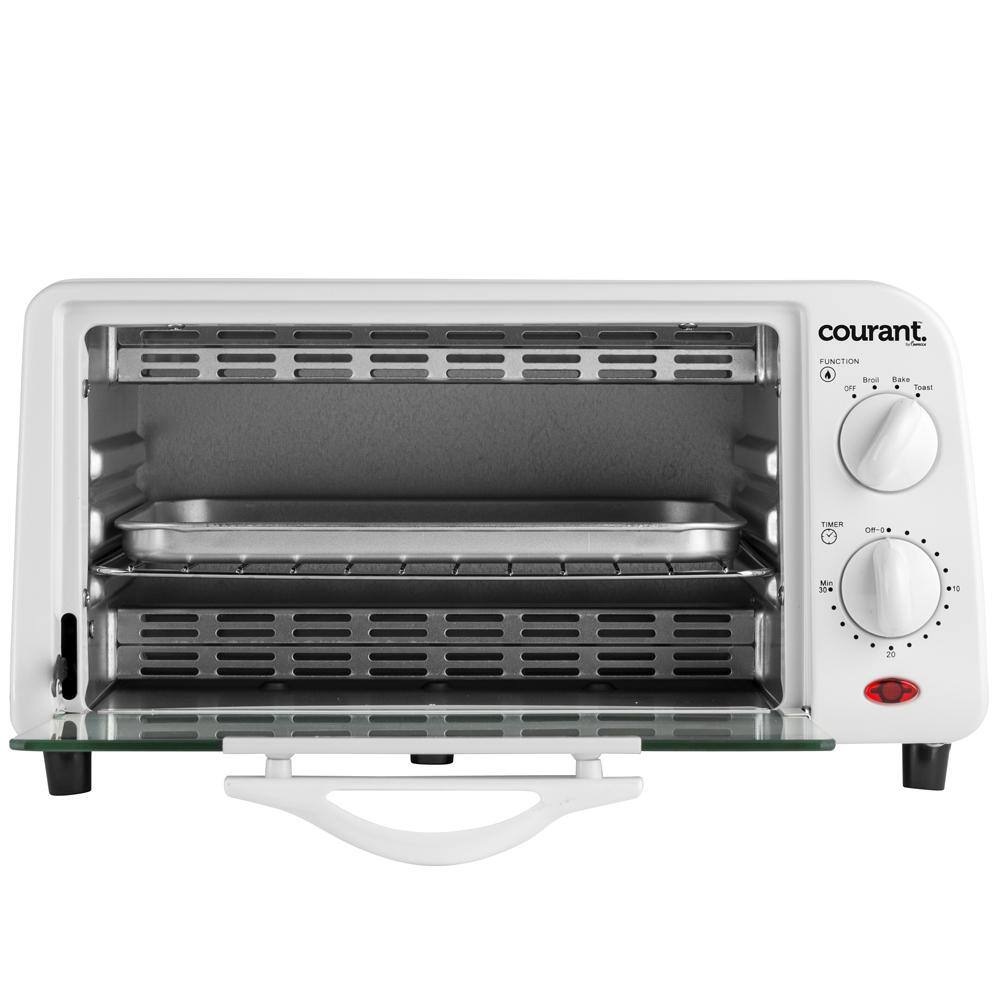 Courant 4-Slice Countertop Toaster Oven, Functions to Toast, Bake, and Broil - White