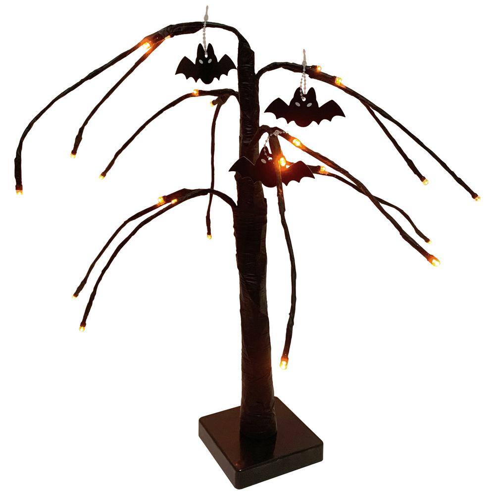 Northlight 24 in. LED Lighted Black Weeping Halloween Twig Tree Orange Lights