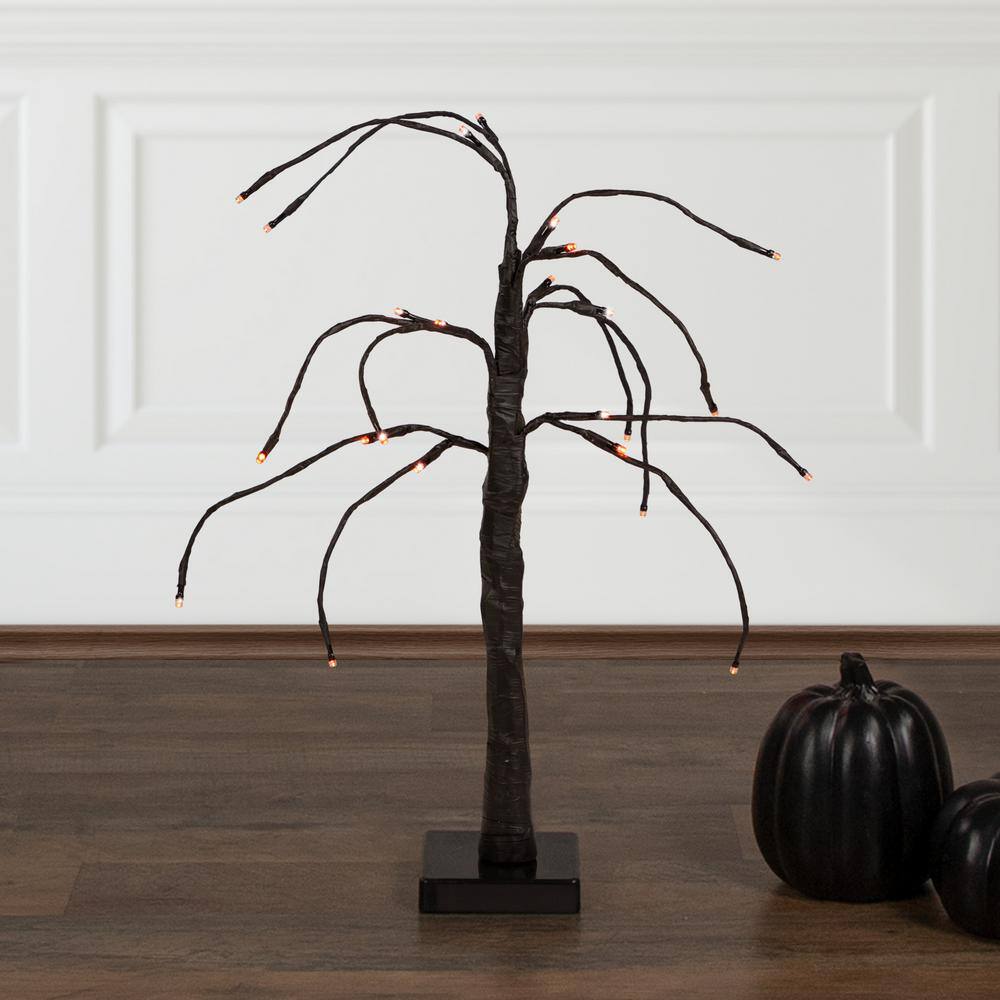 Northlight 24 in. LED Lighted Black Weeping Halloween Twig Tree Orange Lights