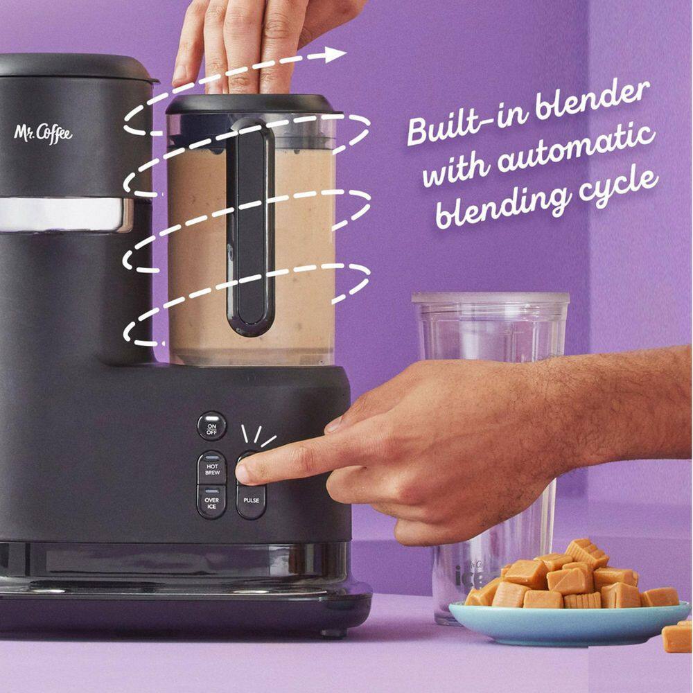 Mr. Coffee 2-Cup Black Single-Serve Iced and Hot Coffee Maker and Blender with 2 Tumblers