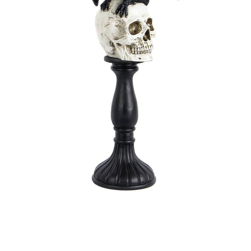 Seasonal Abode Inc Trinidad Black/White Resin Glittered Flying Down Crow On Skull Finial