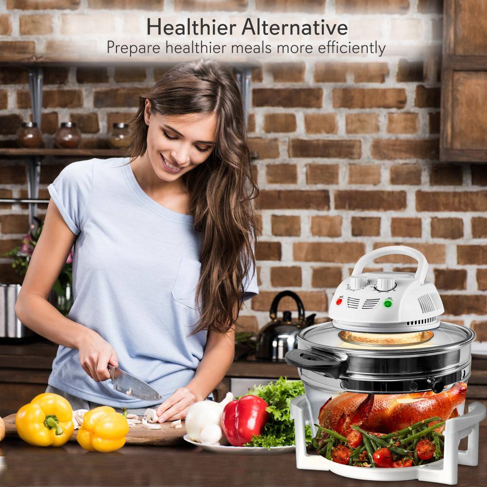 NutriChef White Kitchen Oven Air Fryer Counter Convection Oven Cooker for Healthy Food Air-Frying, Adjustable Time & Temp