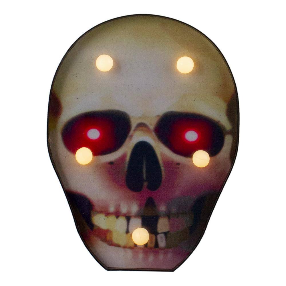 Northlight 7 in. Black and Red Lighted Skull Halloween Decoration