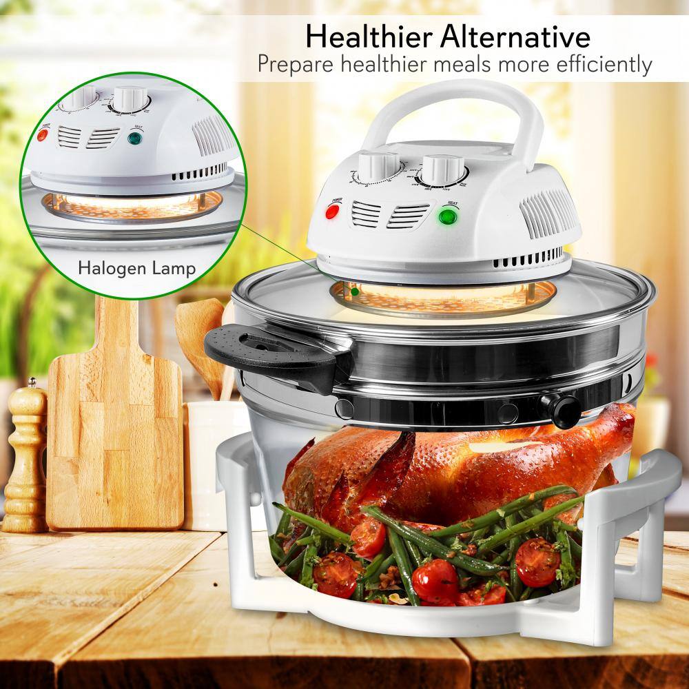 NutriChef White Kitchen Oven Air Fryer Counter Convection Oven Cooker for Healthy Food Air-Frying, Adjustable Time & Temp