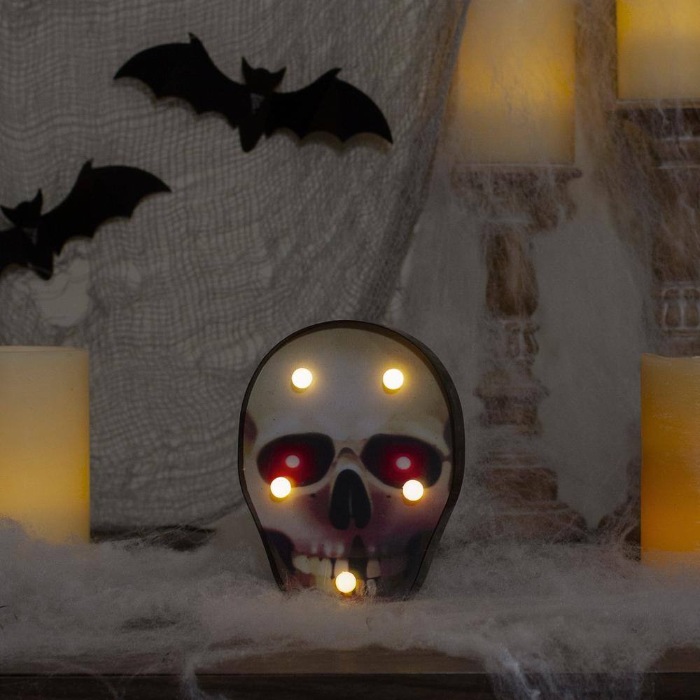 Northlight 7 in. Black and Red Lighted Skull Halloween Decoration