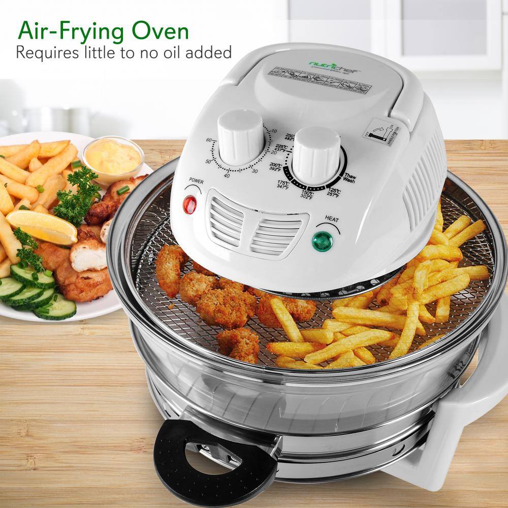 NutriChef White Kitchen Oven Air Fryer Counter Convection Oven Cooker for Healthy Food Air-Frying, Adjustable Time & Temp