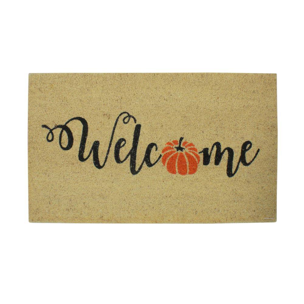 Northlight 18 in. Orange Pumpkin Welcome Fall Harvest Door Mat Decor