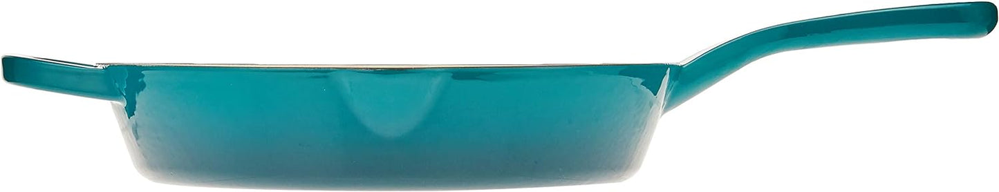 Crock-Pot Artisan 10 in. Cast Iron Nonstick Skillet in Teal Ombre with Helper Handle