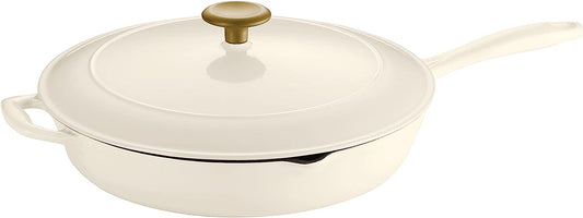 Tramontina Gourmet 12 in. Enameled Cast Iron Skillet in Latte with Lid