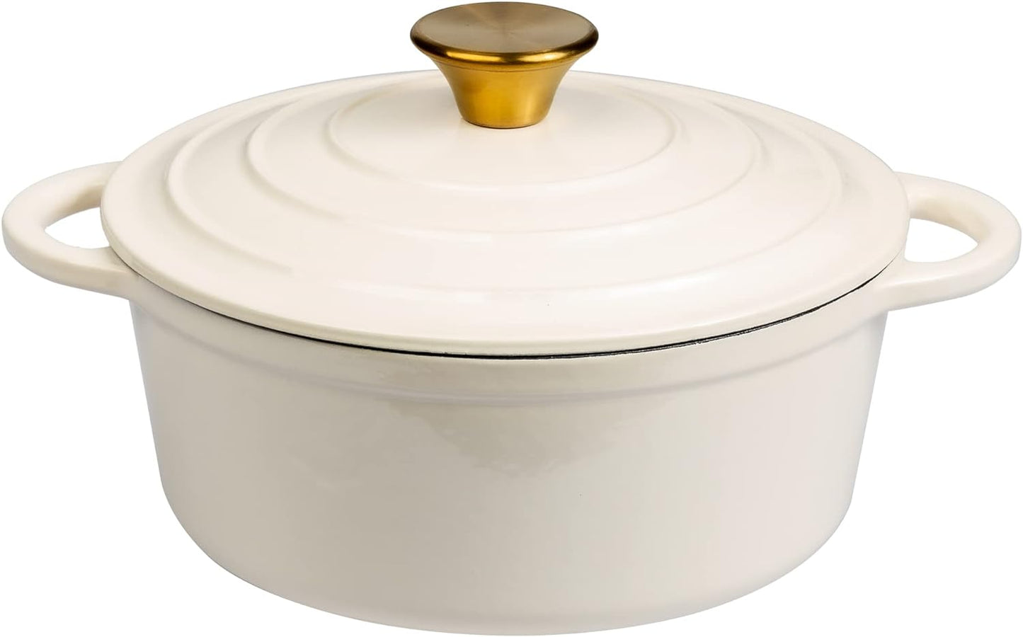 2.8 qt. Durable Cast Iron Dutch Oven Casserole Pot in Cream Enamel