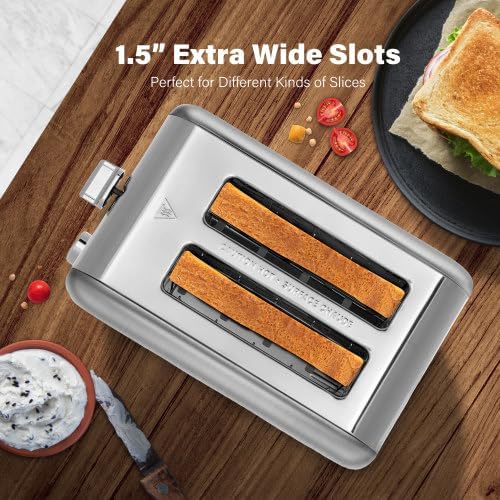 Tafole 2-Slice Stainless Steel Wide Slot Toaster with Removable Crumb Tray, 5 Browning Setting and 3 Function