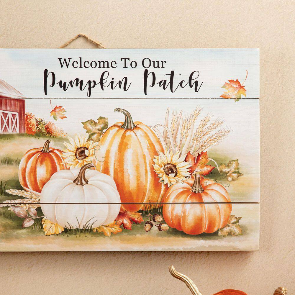 Glitzhome 24 in. H Fall Wooden Pumpkin Patch Wall Sign