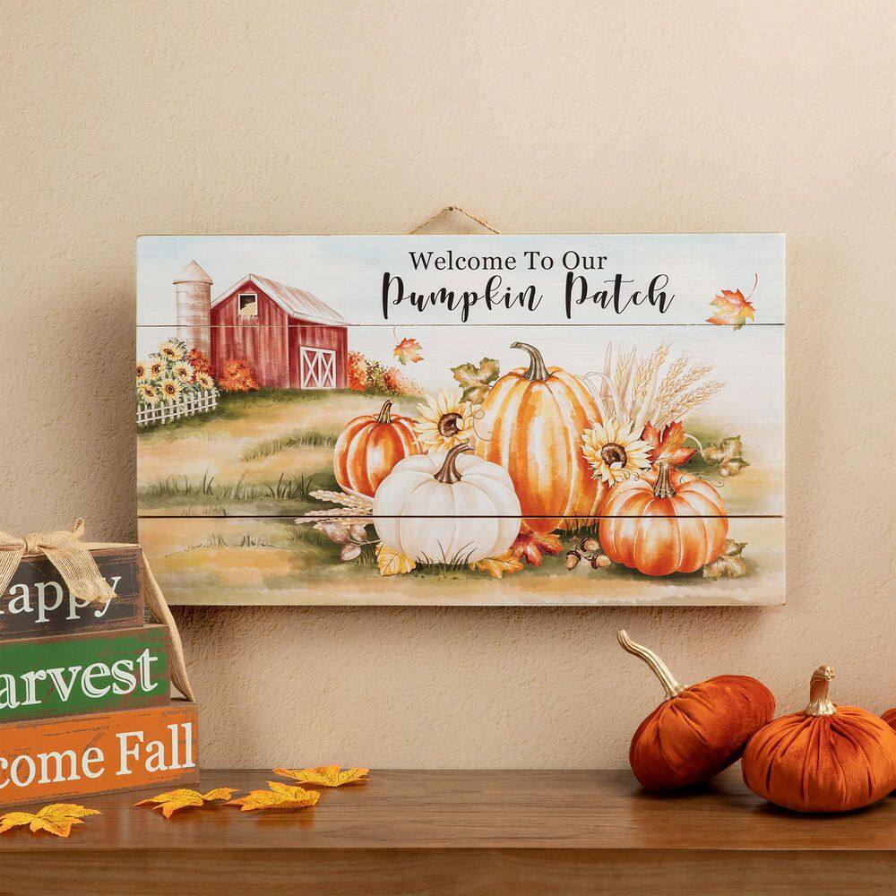 Glitzhome 24 in. H Fall Wooden Pumpkin Patch Wall Sign