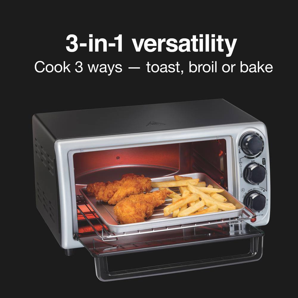 Proctor Silex Modern Toaster Oven, 1100-Watts, Black with Silver Accents