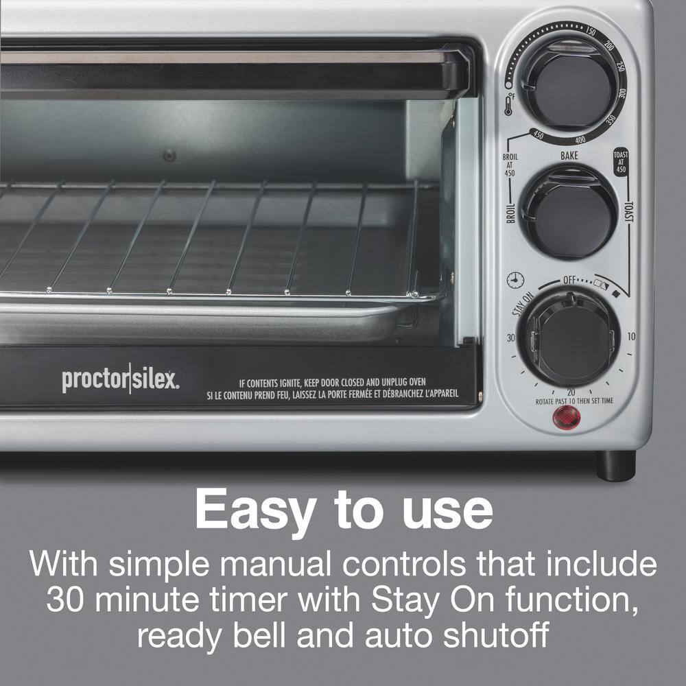 Proctor Silex Modern Toaster Oven, 1100-Watts, Black with Silver Accents