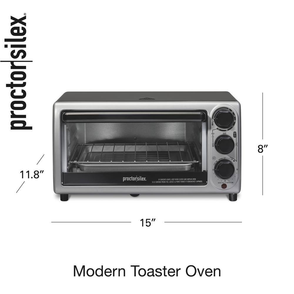 Proctor Silex Modern Toaster Oven, 1100-Watts, Black with Silver Accents